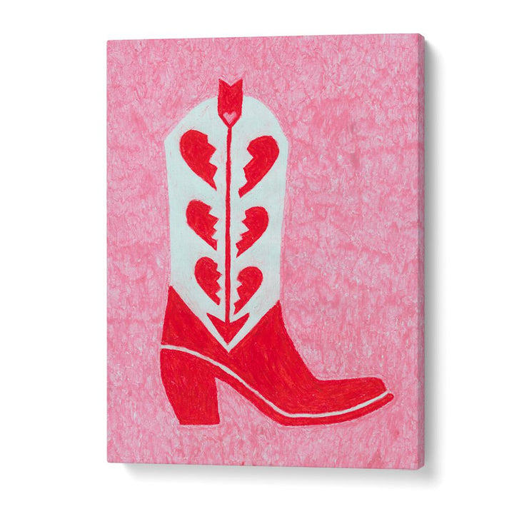 Bright pink HEARTBREAK HEELS fashion poster showcasing stylish boots, perfect for trendsetters seeking unique decor.