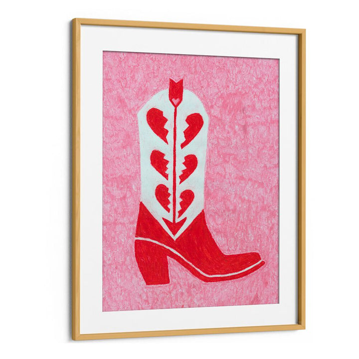 Stylish HEARTBREAK HEELS fashion poster in an oak frame, perfect for elevating your decor and fashion statement.