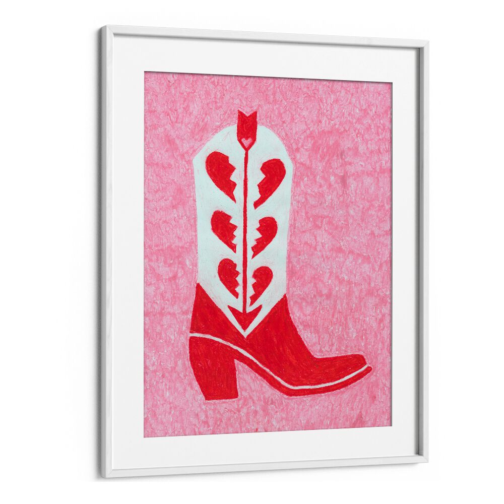Stylish HEARTBREAK HEELS fashion poster with a bold red boot design, perfect for trendy decor.