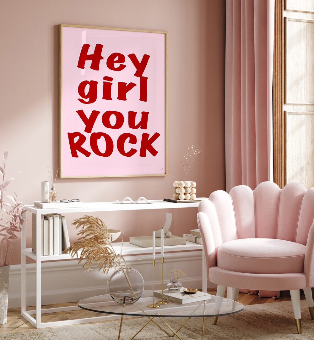 Bright and inspiring HEY GIRL YOU ROCK, QUOTES poster by Anne-Marie Volfova, perfect for elevating your space.