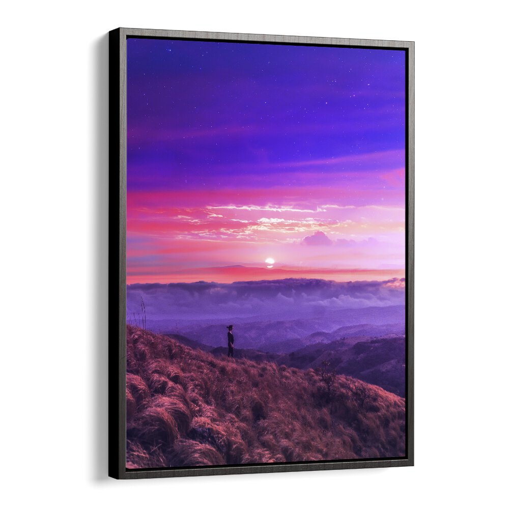 Stunning sunset landscape featuring the "HIKE BY, SURREAL ART PRINTS" by Ritvik Takkar for a captivating space.