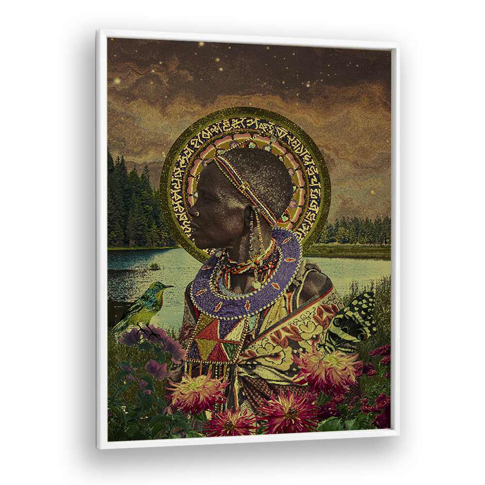 Experience HALO, AFRICAN ART PAINTINGS featuring a stunning surreal portrait by Cosmo Zach, blending nature and culture.