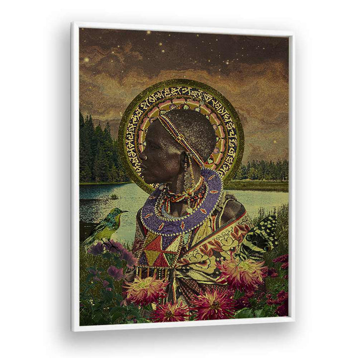 Experience HALO, AFRICAN ART PAINTINGS featuring a stunning surreal portrait by Cosmo Zach, blending nature and culture.