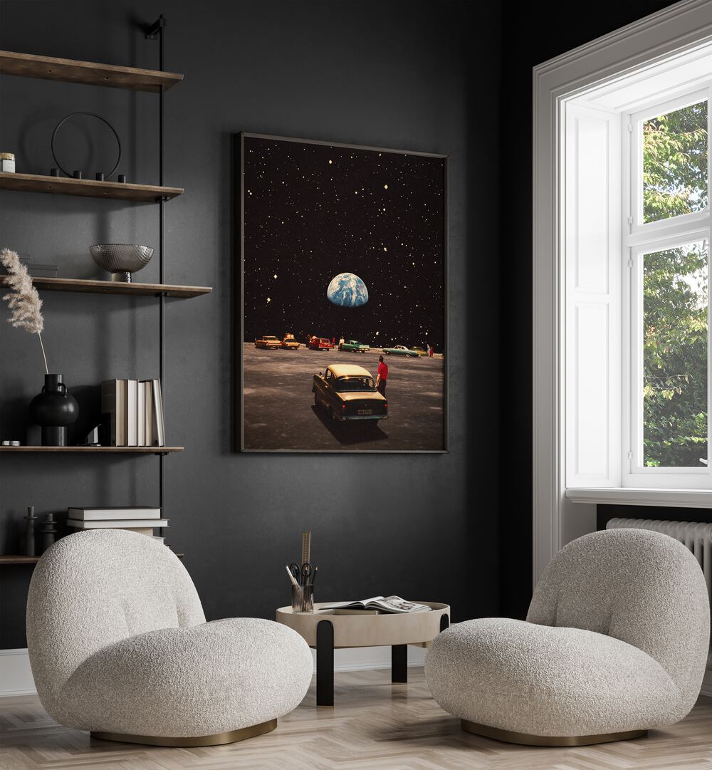 Transform your interiors with HOME SPACE, SURREAL ART PRINTS by Taudalpoi, featuring cosmic landscapes and vibrant colors.