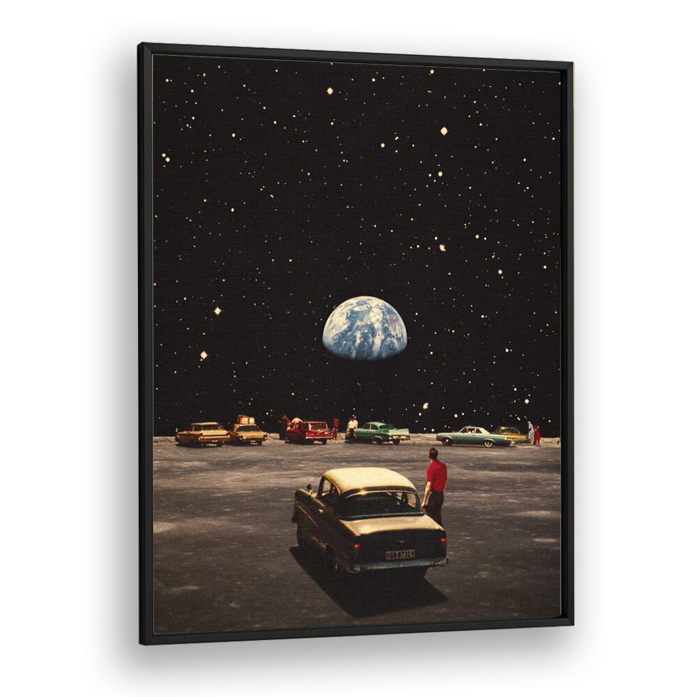 Transform your home with HOME SPACE, SURREAL ART PRINTS showcasing a cosmic scene in a sleek black frame by Taudalpoi.