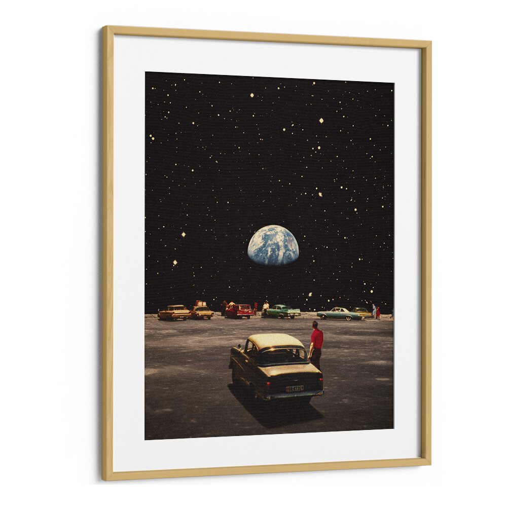 Transform your home with HOME SPACE, SURREAL ART PRINTS framed in oak, featuring a cosmic scene by Taudalpoi.