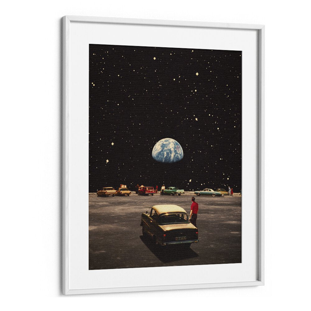 Transform your home with HOME SPACE, SURREAL ART PRINTS by Taudalpoi, featuring a striking cosmic scene in a white frame.