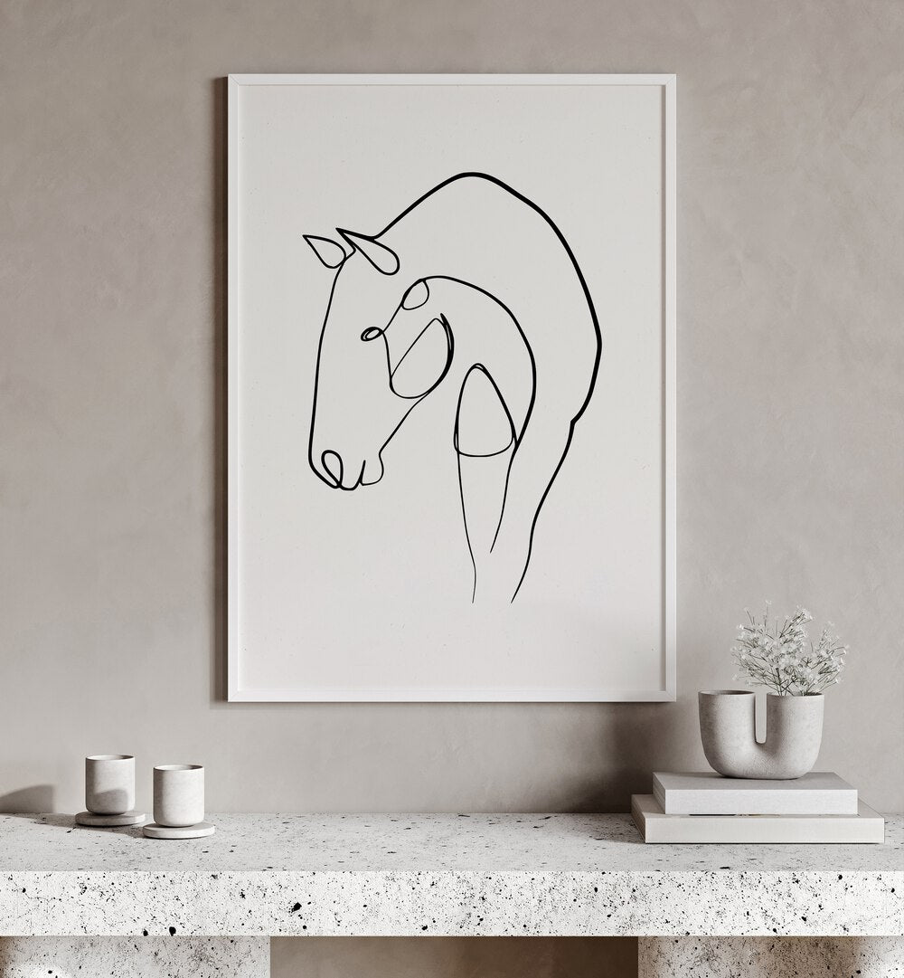 Elegant HORSE STABLE, LINE ART PAINTINGS showcase minimalist equestrian beauty for your home decor. Perfect for any space.