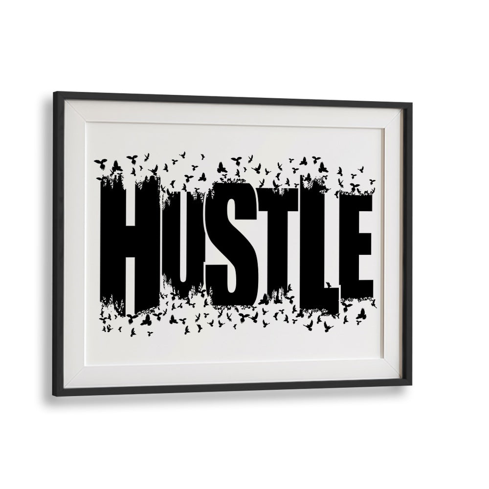 HUSTLE FOR FREEDOM quotes and typography poster in a black frame, inspiring motivation and transformation for all.