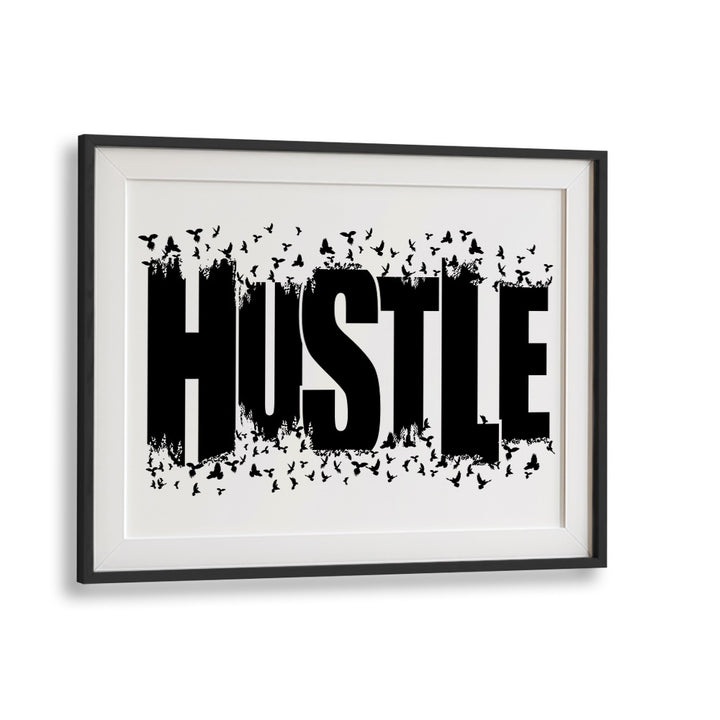 HUSTLE FOR FREEDOM quotes and typography poster in a black frame, inspiring motivation and transformation for all.