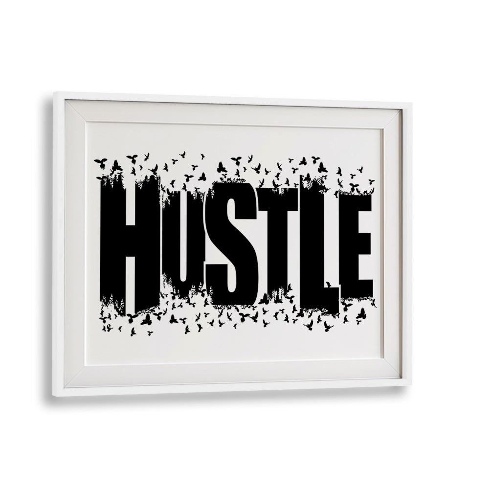 HUSTLE FOR FREEDOM quotes poster in a stylish white frame, perfect for inspiring motivation in your space.