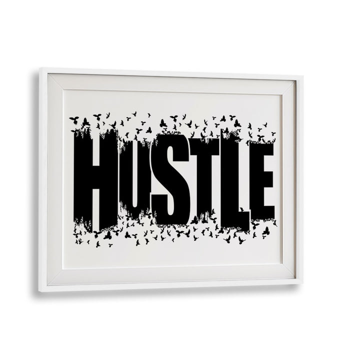 HUSTLE FOR FREEDOM quotes poster in a stylish white frame, perfect for inspiring motivation in your space.