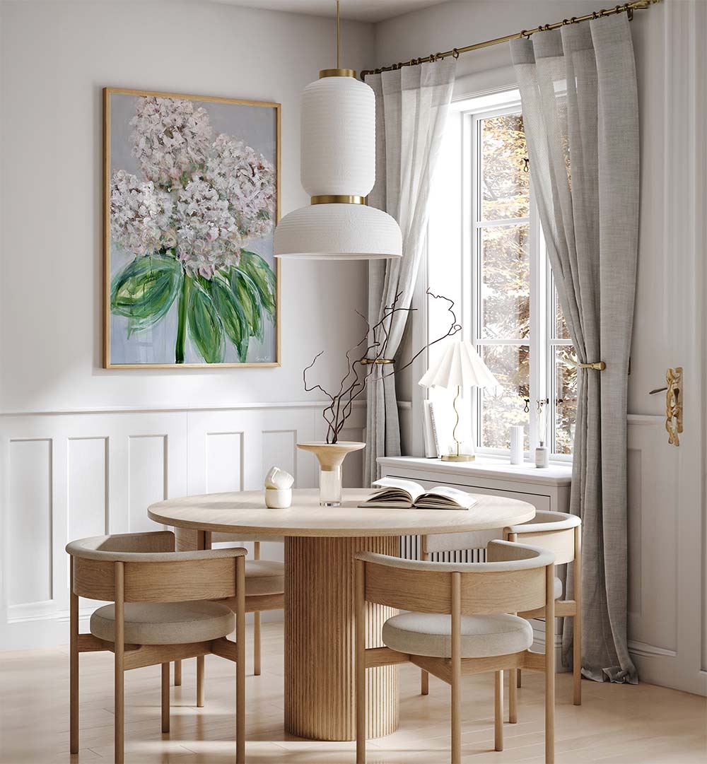 Elegant WHITE HYDRANGEA BLOOM, FLORAL FLOWER PAINTINGS enhance your home decor with nature's beauty and artistry.