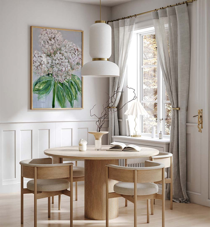 Elegant WHITE HYDRANGEA BLOOM, FLORAL FLOWER PAINTINGS enhance your home decor with nature's beauty and artistry.