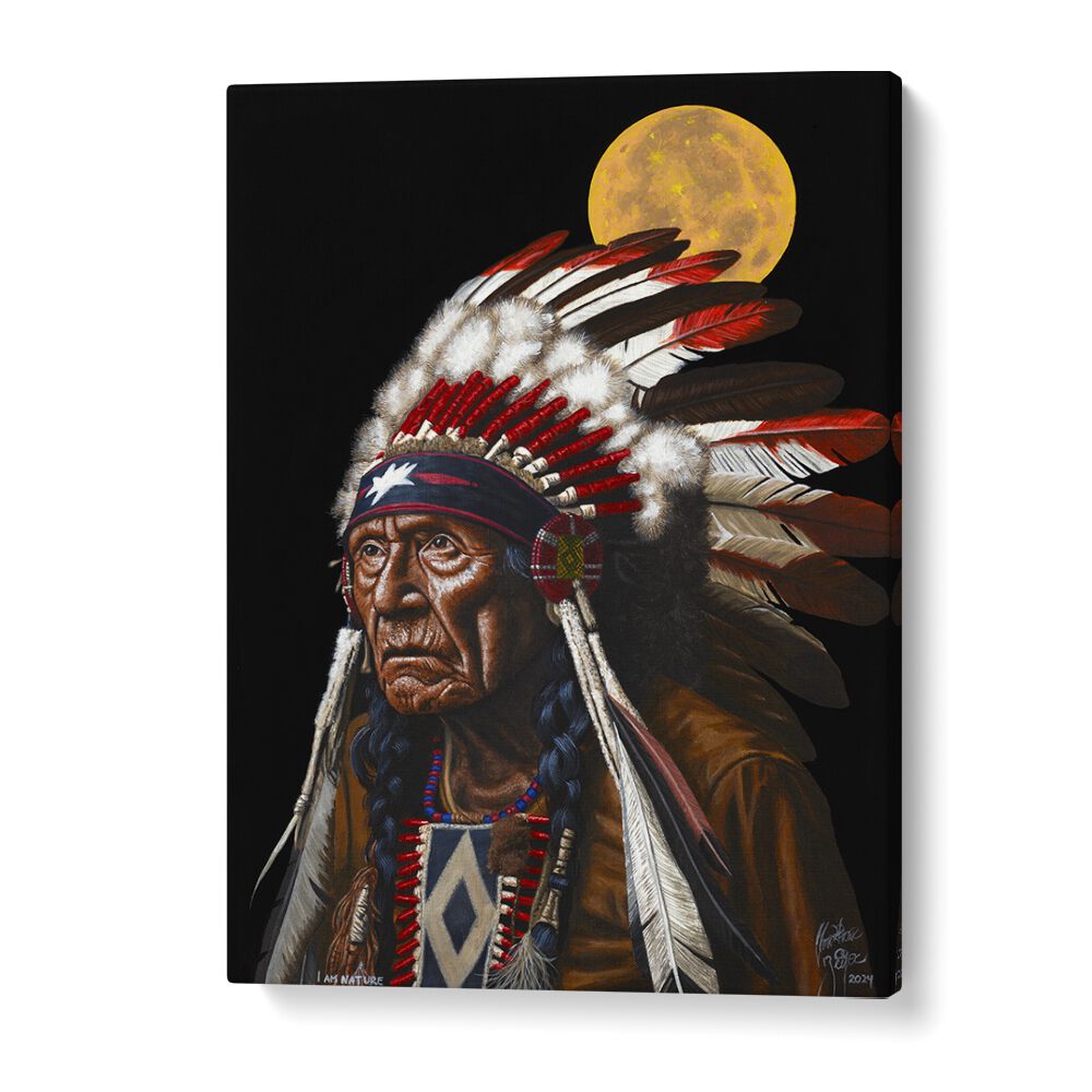 Captivating I AM NATURE, COWBOY painting by Christian Beijer, showcasing rich Native American heritage and artistry.