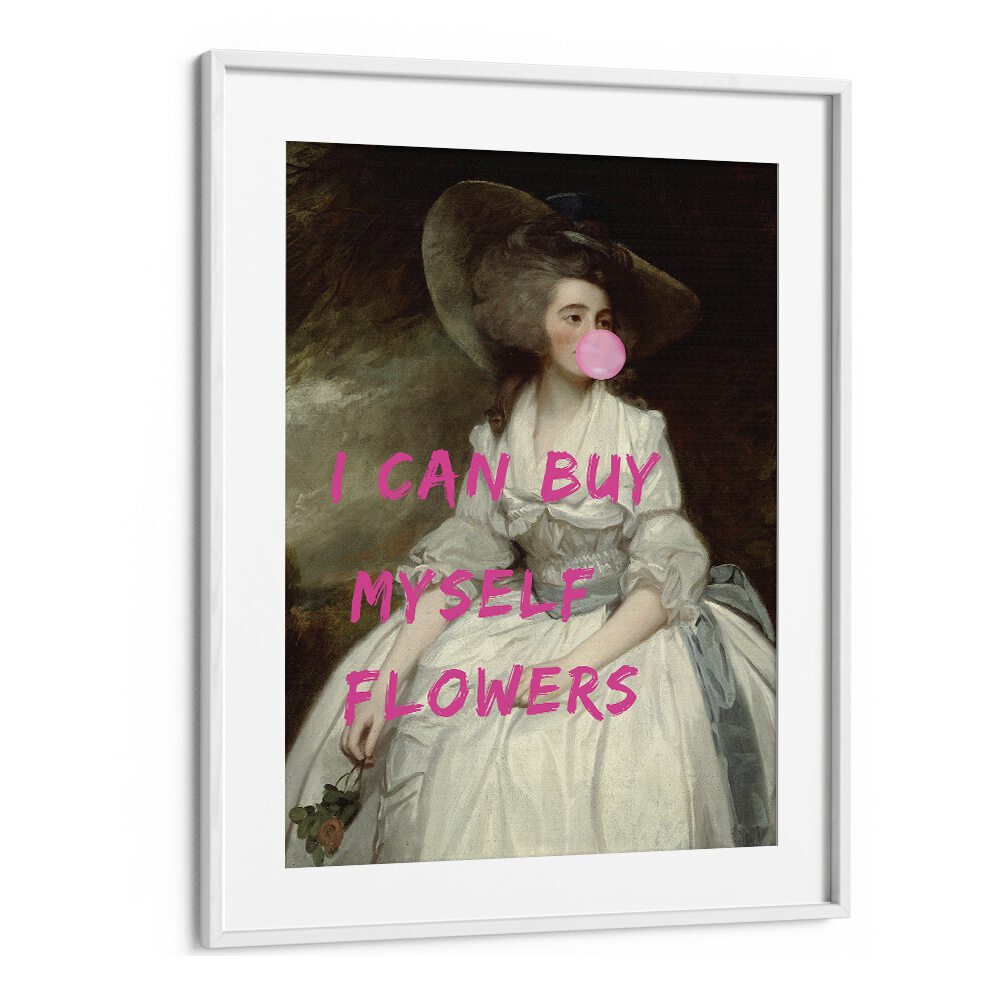 Captivating "I CAN BUY MYSELF, ALTERED ART PRINTS" by The Art Concept in a chic white frame, perfect for any space.