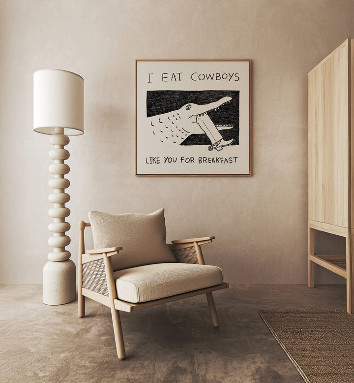 Bold "I EAT COWBOYS LIKE YOU FOR BREAKFAST" quotes poster adds a rebellious touch to any space, perfect for unique decor.