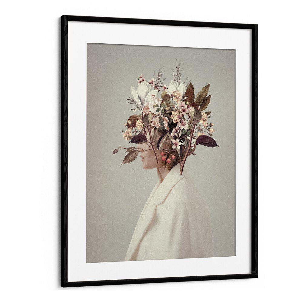 Surreal art print "I FELL IN LOVE" by Frank Moth features a floral headpiece, capturing autumn's enchantment.