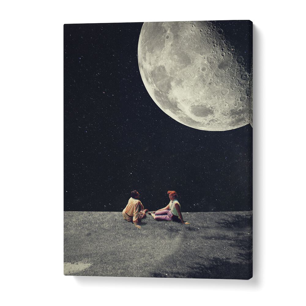 Surreal art print "MOON FOR A SMILE, FANTASY" by Frank Moth, featuring two figures under a large moon.