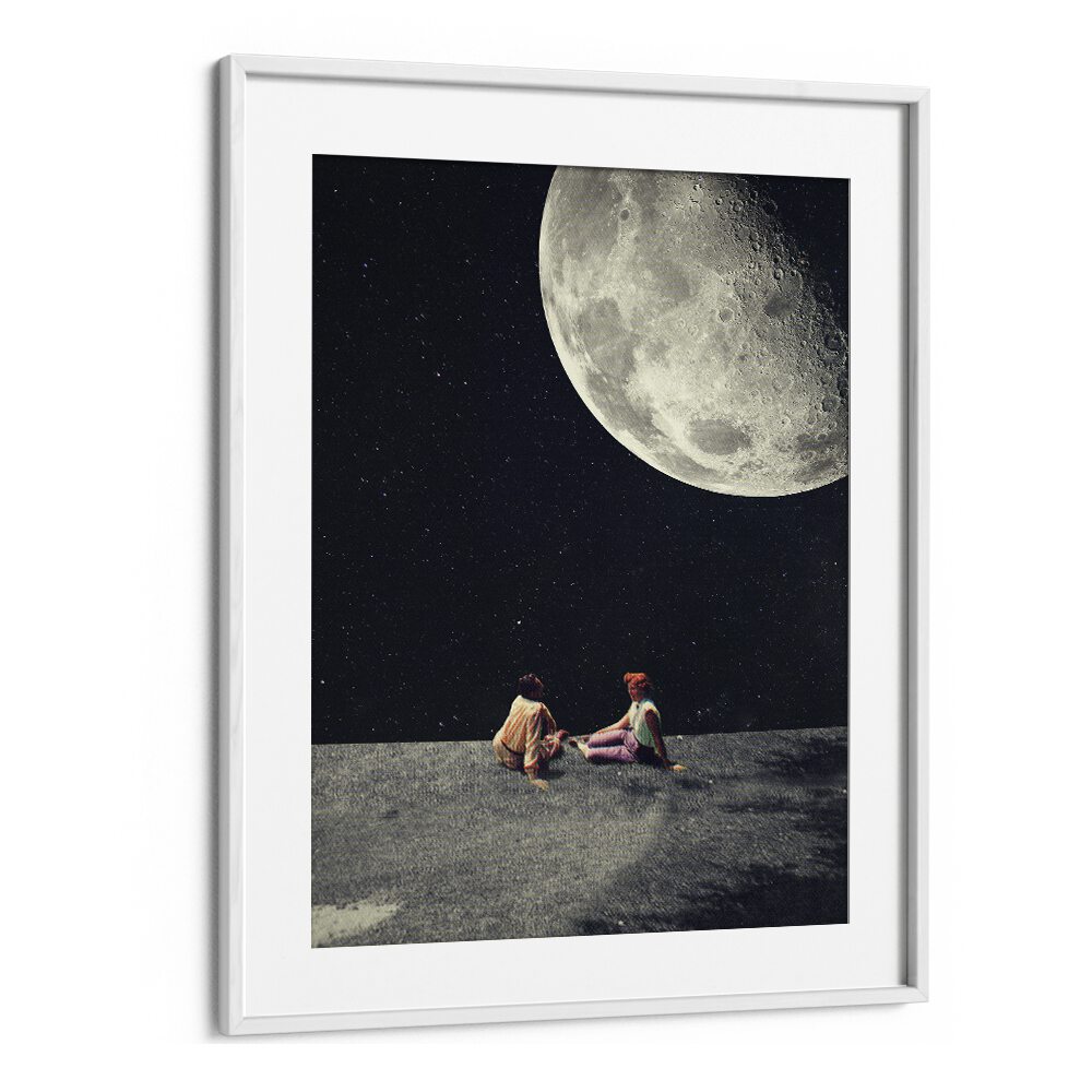 Surreal art print "MOON FOR A SMILE , FANTASY" by Frank Moth captures a dreamy night under a magnificent moon.