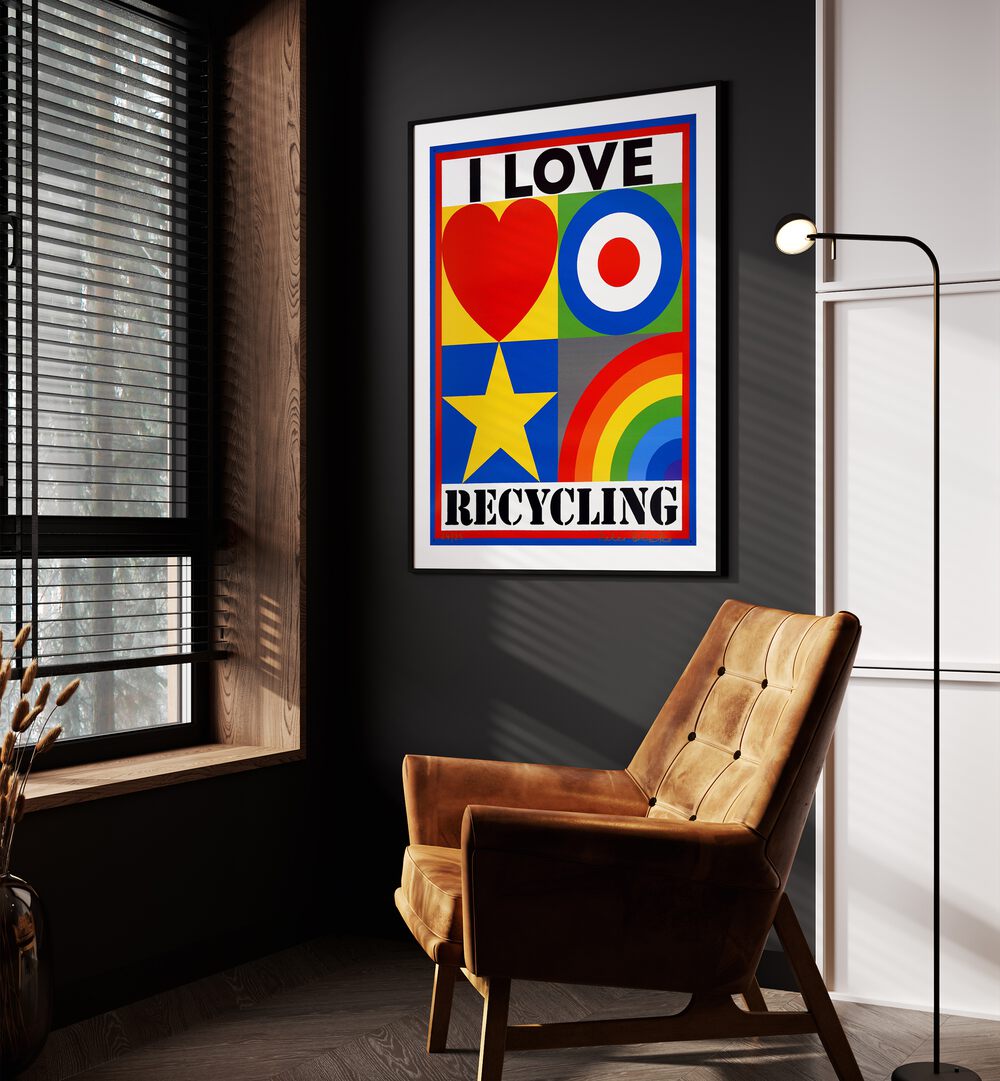 Colorful I LOVE RECYCLING, QUOTES poster adds motivation and style to any eco-conscious space. Perfect for inspiring decor.