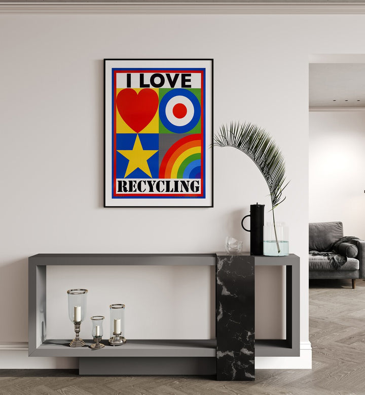 Brightly colored poster featuring "I LOVE RECYCLING, QUOTES," perfect for eco-conscious decor.