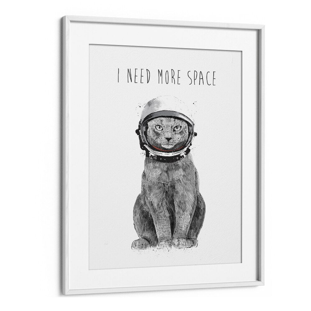 Whimsical astronaut cat artwork, "I NEED MORE SPACE, FANTASY," perfect for transforming your space with style.
