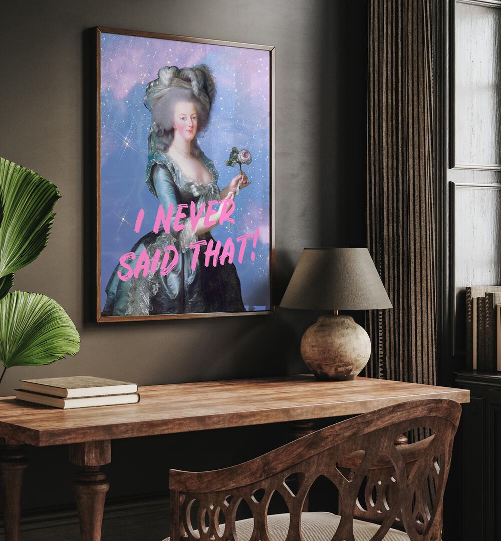 Stylish interior featuring "I NEVER SAID THAT, ALTERED ART PRINTS" by Grace Digital Art Co on premium canvas.