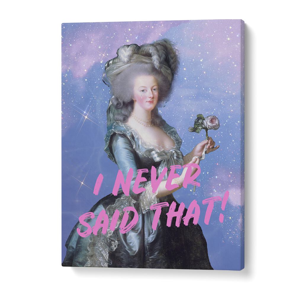 "I NEVER SAID THAT, ALTERED ART PRINTS" features a vintage portrait with modern text, from Grace Digital Art Co.