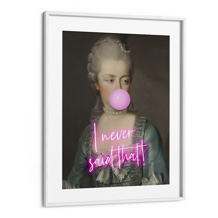 Captivating "I NEVER SAID THAT II, ALTERED ART PRINTS" by Grace Digital Art Co. in a stylish white frame.