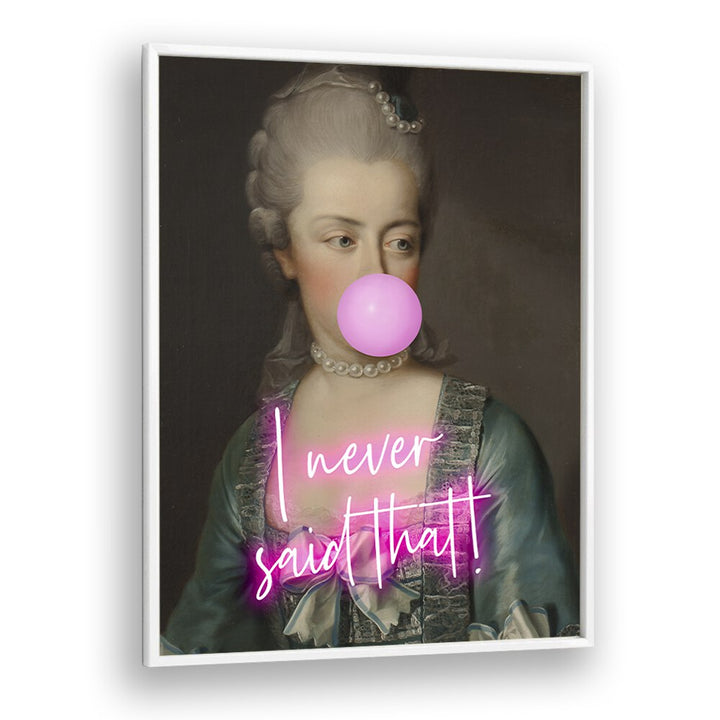 Captivating "I NEVER SAID THAT II, ALTERED ART PRINTS" by Grace Digital Art Co., framed in white, adds charm to any space.