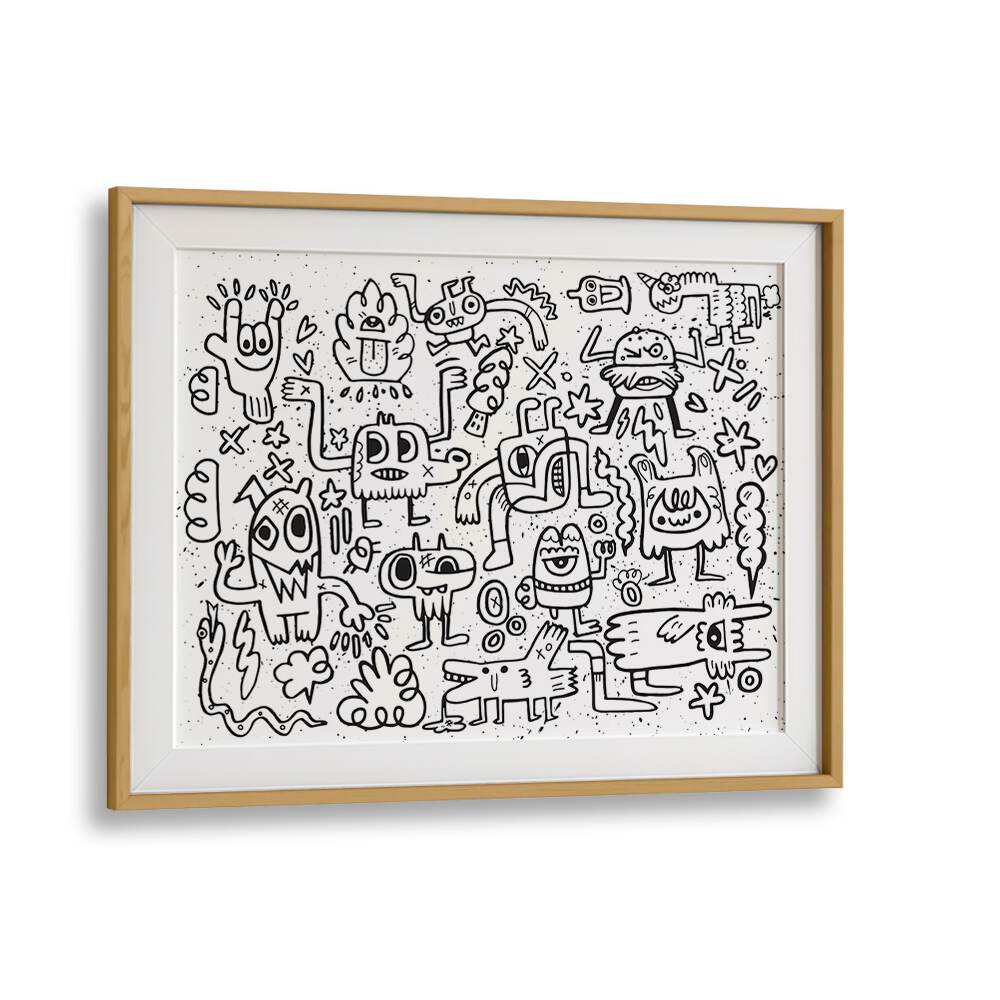 Whimsical IMAGINARY FRIENDS, COMIC POSTERS in a chic oak frame, perfect for transforming your living space.