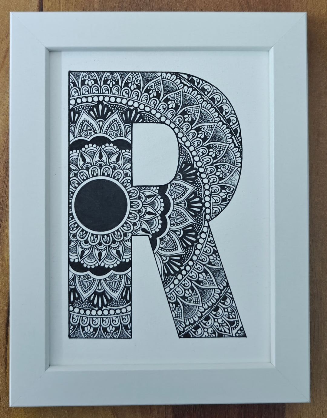 R ALPHABET MANDALA , HANDMADE ARTWORKS