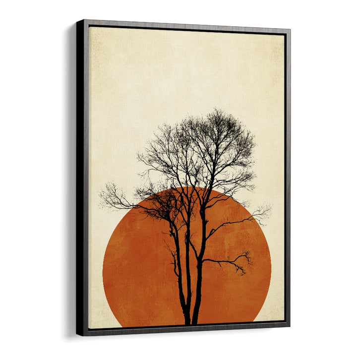 Solitary tree silhouette against a warm sun, featured in IN THE WILDERNESS, LANDSCAPE PAINTINGS at Asianmon.