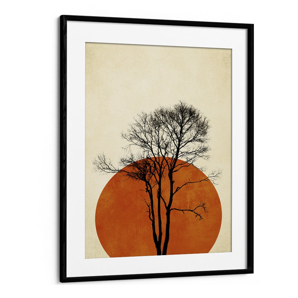 Captivating "In the Wilderness" landscape paintings feature a silhouetted tree against a warm backdrop, available at Asianmon.