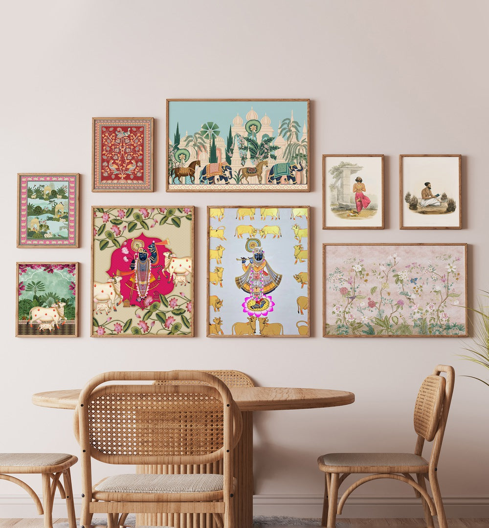 Stunning INDIAN ART GALLERY WALL featuring framed prints, perfect for enhancing your space with soulful art from Asian Monk.