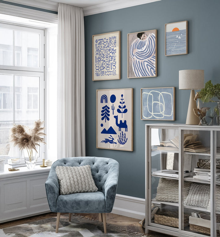 Transform your space with the INDIGO HARMONY GALLERY WALL, GALLERY WALLS set from Asian Monk, featuring serene indigo art.