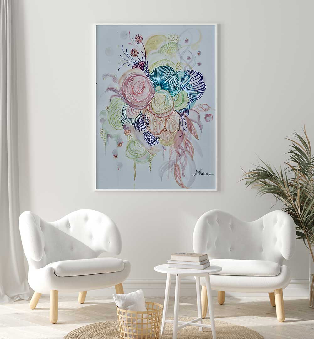 Colorful abstract artwork showcasing the INDULGENCE, FLORAL FLOWER PAINTINGS, perfect for a floral-themed decor.