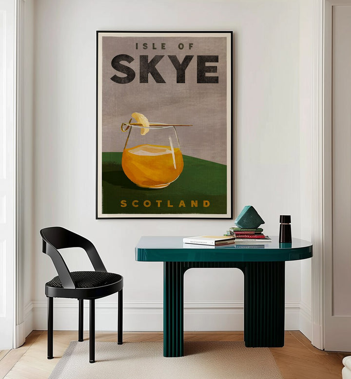 Stunning Isle of Skye Cocktail, Bar art captures Scotland's charm with vibrant design and inviting colors.