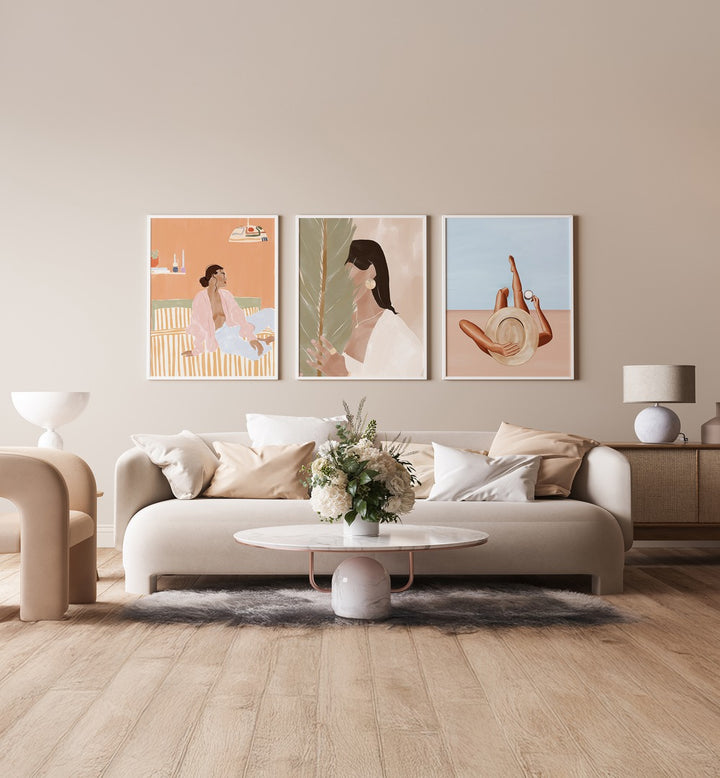 Elevate your space with the IVY GREEN ARTWORKS SET, SET OF 3 PAINTINGS showcasing modern ivy-inspired artistry.