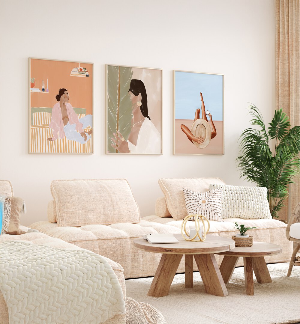 Elevate your space with the IVY GREEN ARTWORKS SET, SET OF 3 PAINTINGS showcasing tranquil ivy-inspired artistry.