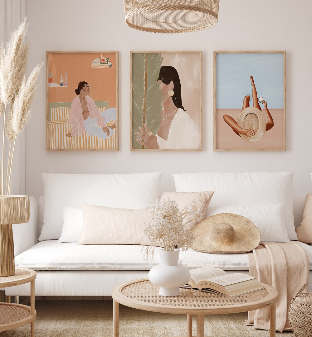 Transform your space with the IVY GREEN ARTWORKS SET, SET OF 3 PAINTINGS, showcasing elegant ivy leaf artistry.