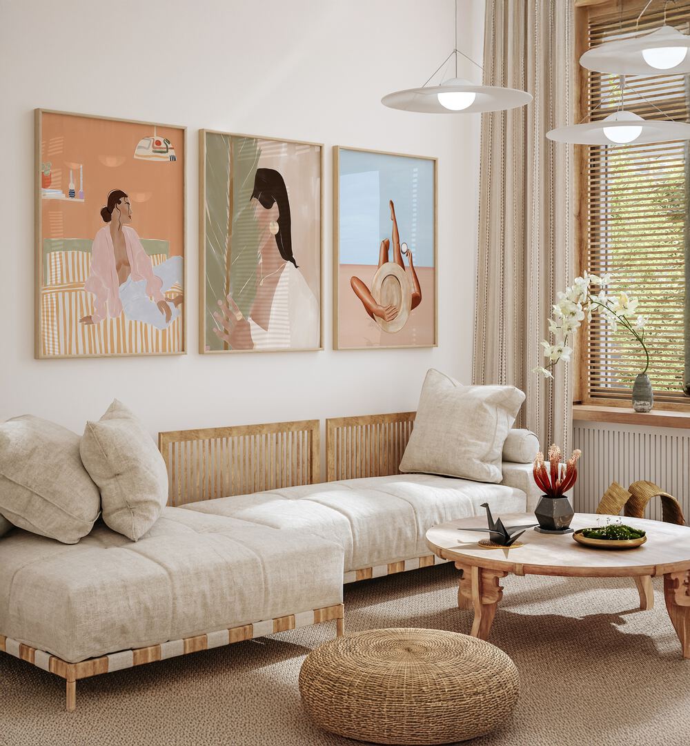 Elevate your space with the IVY GREEN ARTWORKS SET, SET OF 3 PAINTINGS, featuring modern, tranquil ivy-inspired designs.