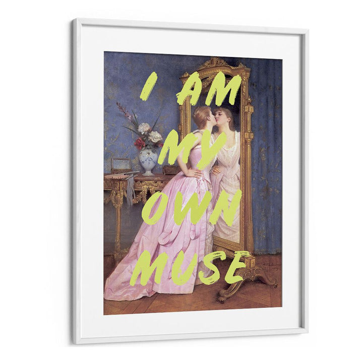 Captivating I'M MY OWN MUSE, ALTERED ART PRINTS by Grace Digital Art Co., framed in white, adds contemporary flair.