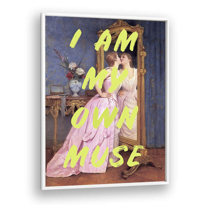 Elegant altered art print titled "I'M MY OWN MUSE," framed beautifully, perfect for contemporary decor.