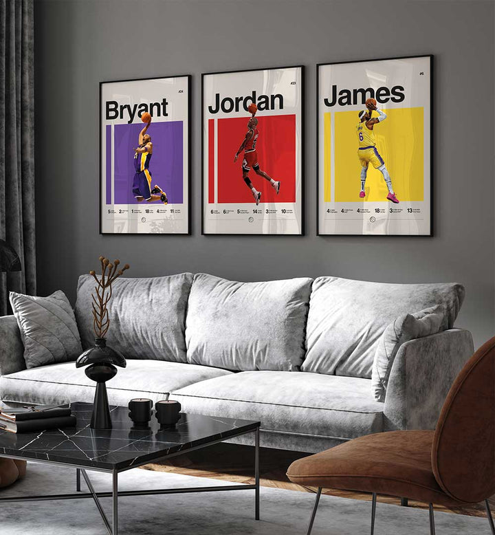 ICONS IN ACTION , SET OF 3 PAINTINGS