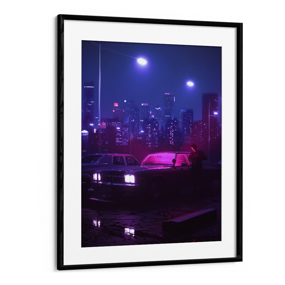 Surreal art print "ILLICIT ACTIVITY" by Ritvik Takkar adds modern elegance to your space with a vibrant city backdrop.