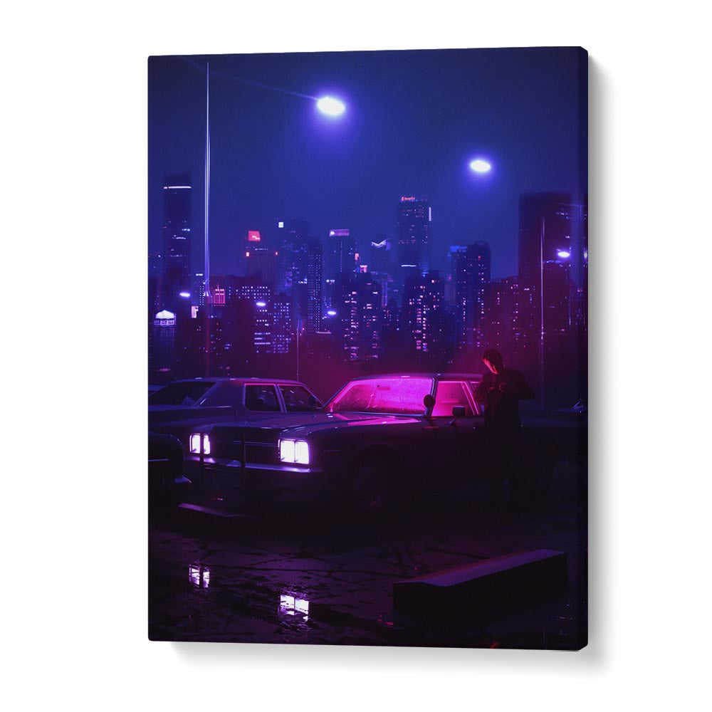 Surreal night scene featuring "ILLICIT ACTIVITY, SURREAL ART PRINTS" by Ritvik Takkar, perfect for modern decor.