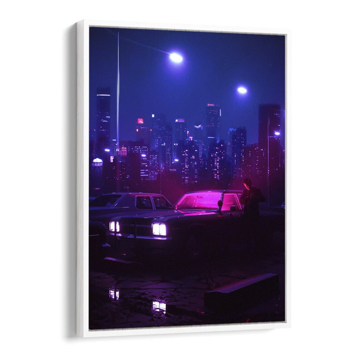 Surreal art print "ILLICIT ACTIVITY" by Ritvik Takkar, blending modern elegance with urban nightscapes.
