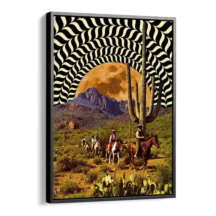 Enchanting ILLUSIONARY COWBOYS, SURREAL ART PRINTS by Taudalpoi in a striking black floater frame. Transform your space!